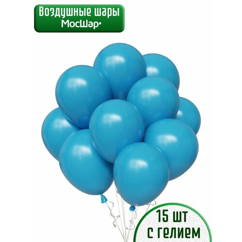 фото Воздушный шар с гелием, шарики синие без рисунка - пастель 15шт мосшар