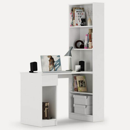 Изображение товара Стол письменный со стеллажом Mobi Лайт 10.01, ЛДСП, цвет белый