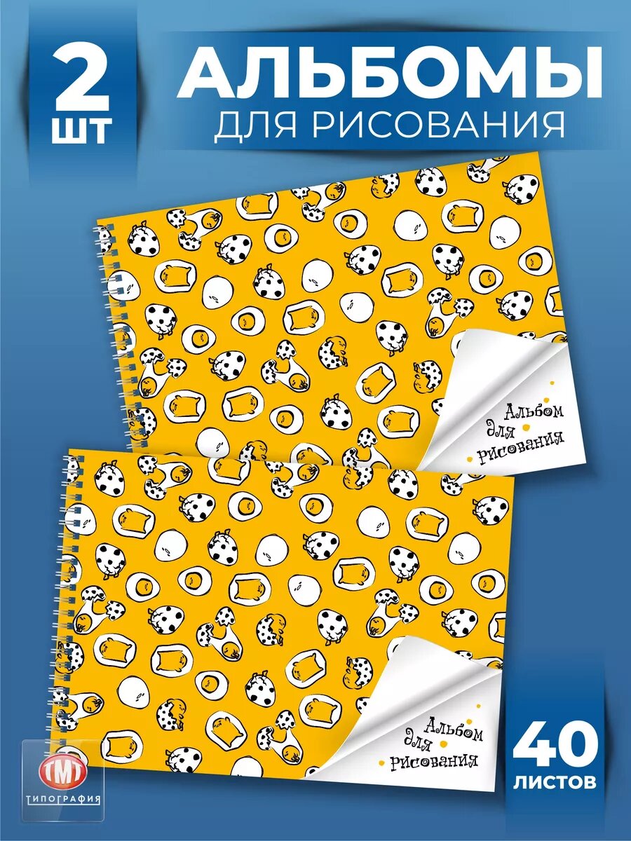 Альбом для рисования от бренда Типография "ТМТ", набор из 2 шт, формат А4, 40 листов