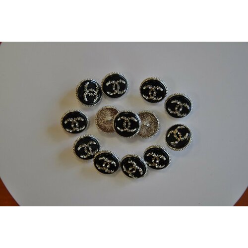 Пуговица Chanel Серебристо-черная, круглая, на ножке, 1 шт в упаковке, диаметр 20 мм (д-1398)