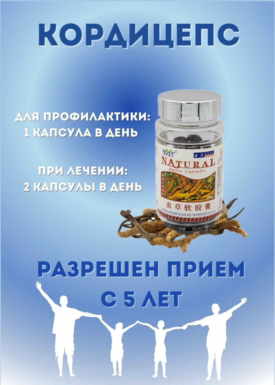 Иммуностимуляторы Капсулы "Кордицепс" для профилактики простуды и гриппа, укрепления иммунитета 500 мл х 100 шт.