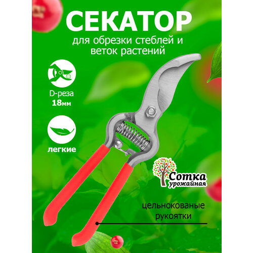Секатор Профессиональный цельнокованый изогнутые ручки 205 мм `Урожайная сотка` XL866 зеленый