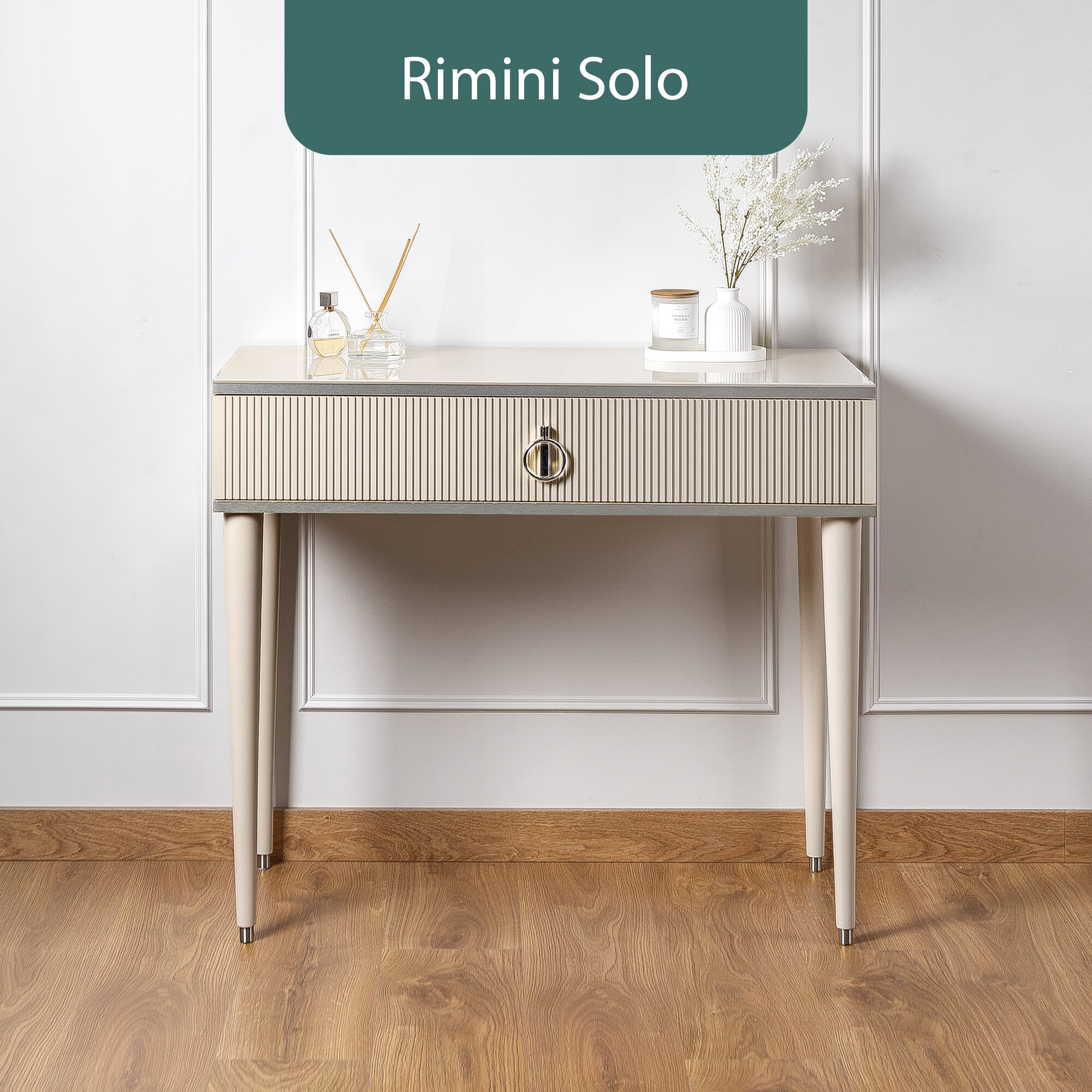 Стол туалетный узкий Rimini Solo. Слоновая кость/серебро