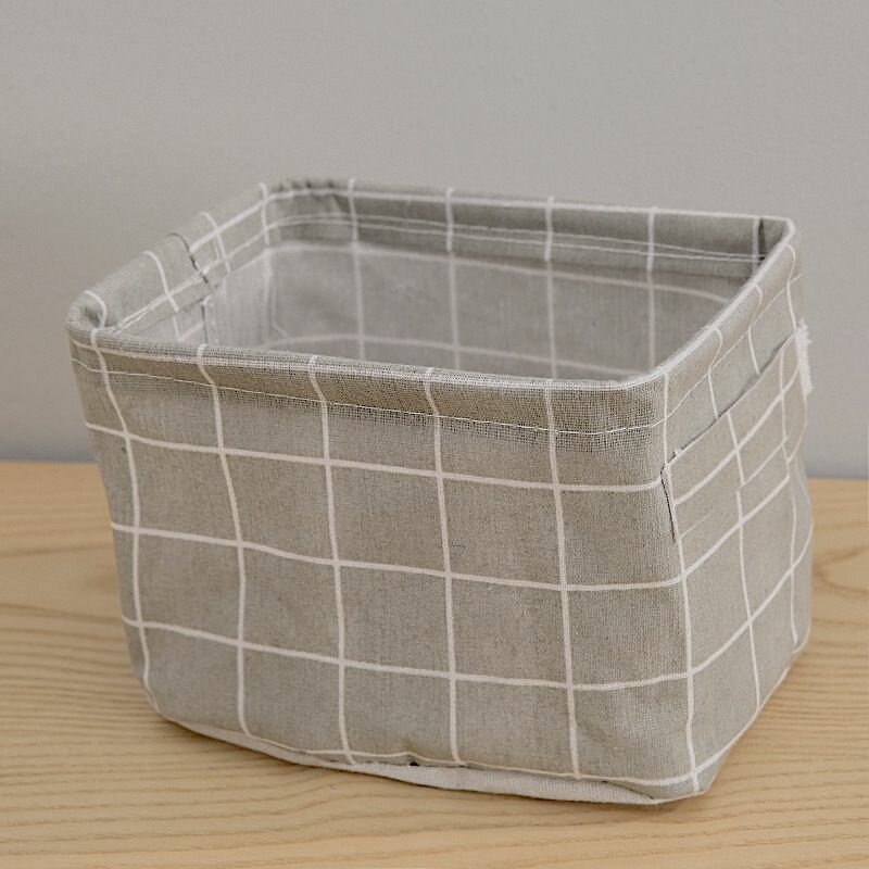 Органайзер текстильный 20 х 16 х 12 см серый в клетку для хранения с ручками корзинка для мелочей EEbaby