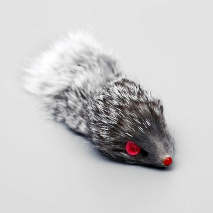 Мышь Пижон из натурального меха, 5 см, серая