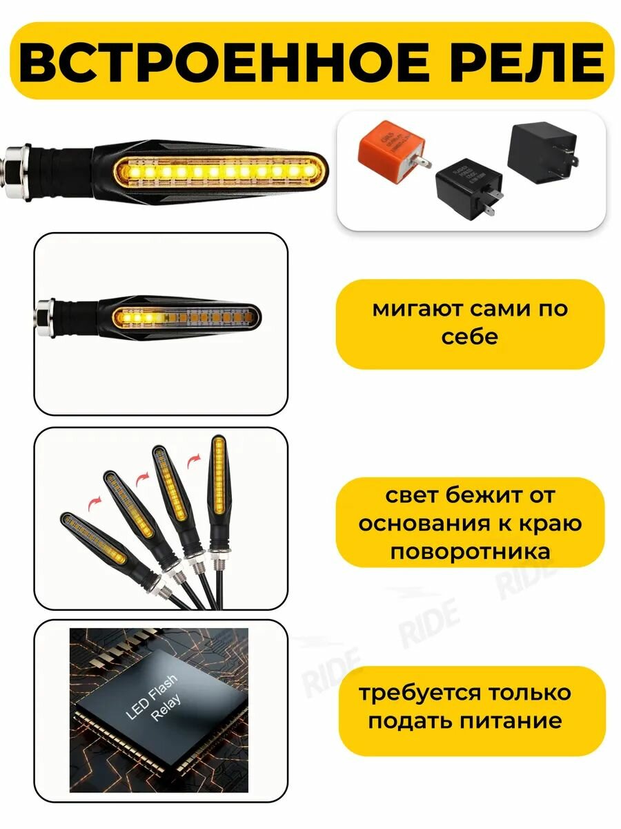 Поворотники со встроенным реле для электросамоката, мотоцикла (сигналы поворота 12В, 2 шт.) — фото 1