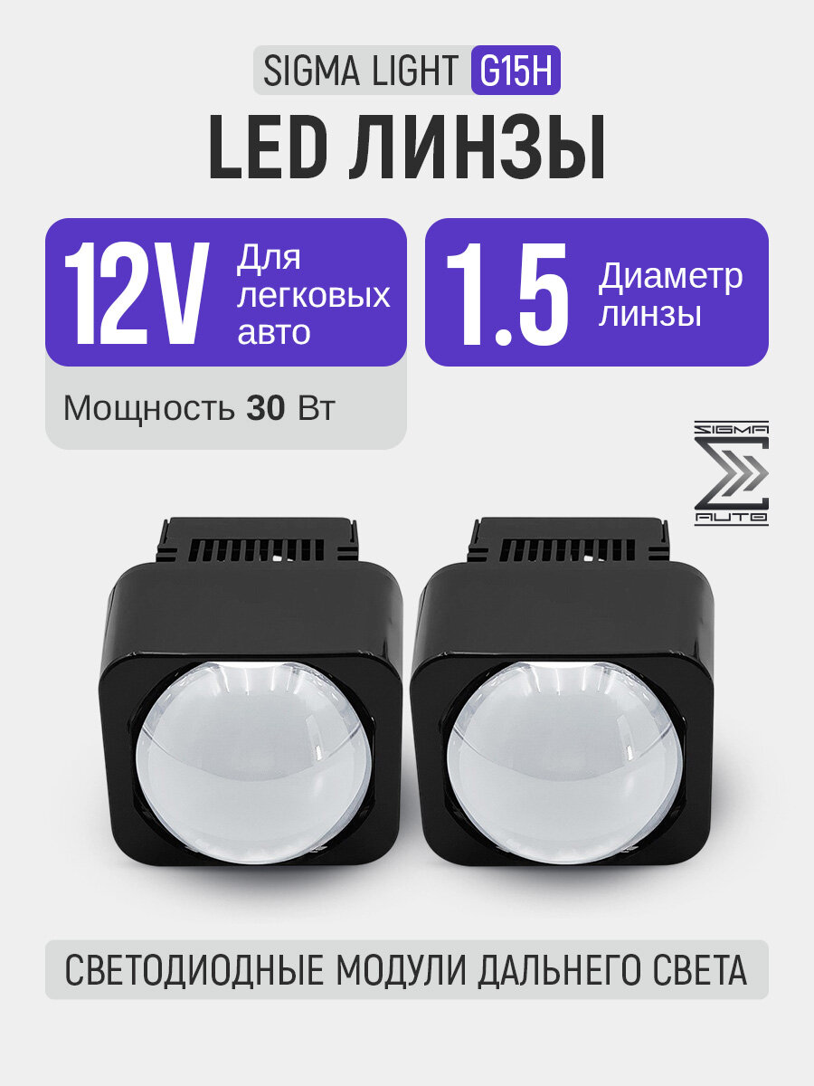 Лед линзы светодиодные матричные, 1.5 дюйма Sigma Light G15H Matrix Mini, led модули дальнего света, 12V, 5500K, 1.5"