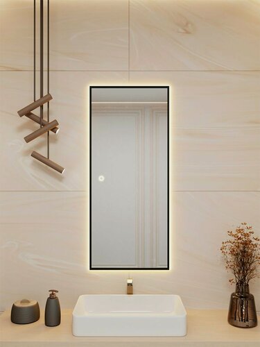 Изображение товара Зеркало настенное 100х50 см. BLX MIRROR с подсветкой в ванную сенсорное в алюминиевой раме, Черное