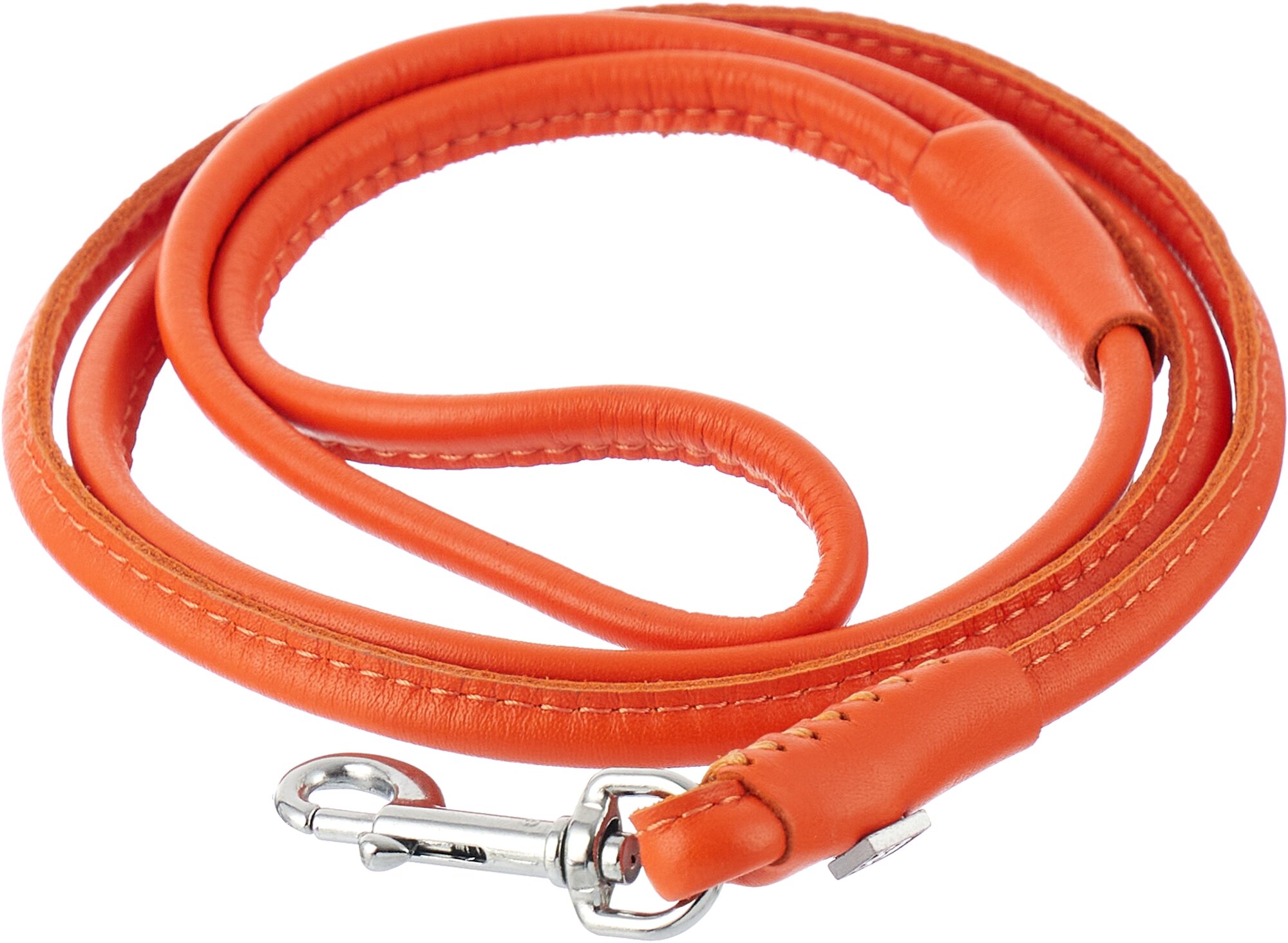 Поводок WAUDOG Glamour для собак кожаный круглый, Д 6 мм, Дл 122 см оранжевый - фотография № 1
