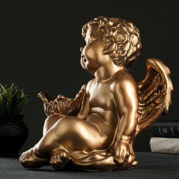 Подсвечник "Ангел сидя в руке" 26х21х30 см бронза, для свечи d=6 см - фотография № 3