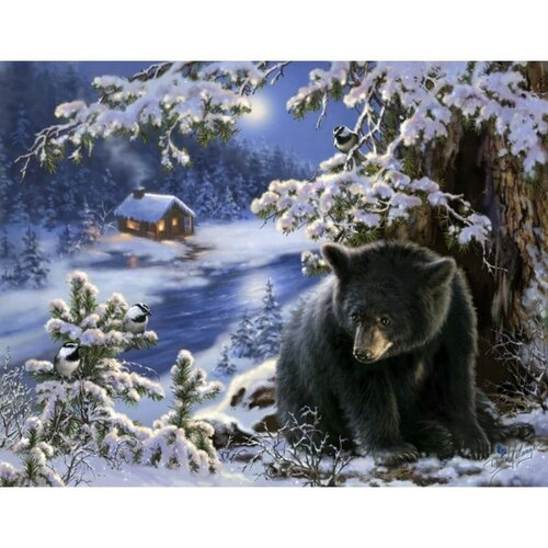картина по номерам домик в зимнем лесу 40х50 см hobby home Картина по номерам Медведь в зимнем лесу 40х50 см Hobby Home