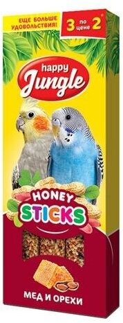 HAPPY JUNGLE Палочки для птиц мед+орехи 3 шт