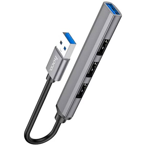 USB-концентратор HOCO HB26, 4 гнезда, 3хUSB2.0, 1хUSB3.0, цвет: серый usb концентратор hoco hb26 разъемов 4 13 см металлический серый