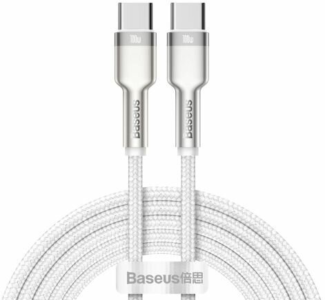 Baseus Нейлоновый кабель Baseus Cafule Series Metal Data Cable Type-C to Type-C 100W 2m White белый CATJK-D02