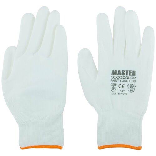 Перчатки белые, полиэстер с обливкой из полиуретана ( водоотталкивающие), р-р XL/10 30-4019