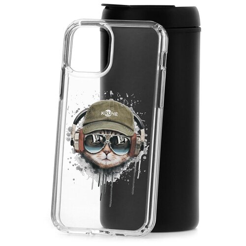 фото Чехол на ip 11 kruche print кот в наушниках кruче
