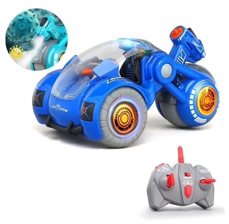Машинка трюковая на пульте управления с паром и подсветкой, синяя/ Машинка перевертыш, S+S Toys