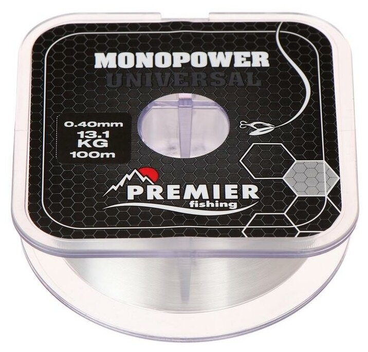 Леска Preмier fishing MONOPOWER Universal, диаметр 0.4 мм, тест 13.1 кг, 100 м, прозрачная