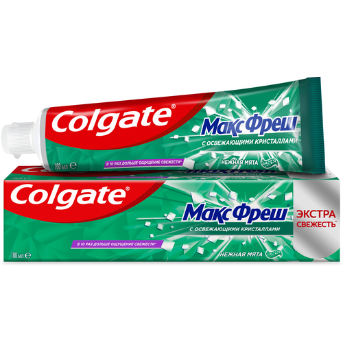 Зубная паста Colgate Макс Фреш Нежная Мята освежающая, 100 мл, 150 г, зеленый зубная паста colgate макс фреш нежная мята освежающая 100 мл 150 г зеленый