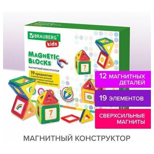 Магнитный конструктор MAGNETIC BLOCKS-19, 19 деталей.