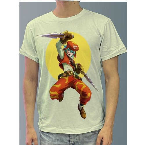 фото Футболка мужская белая молочный оттенок из хлопка с dtf рисунком аниме бродяга кэнсин - 1041 будь на стиле