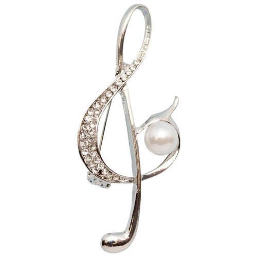фото Брошь бижутерная скрипичный ключ (замок-булавка, серебристый) 54629 otokodesign