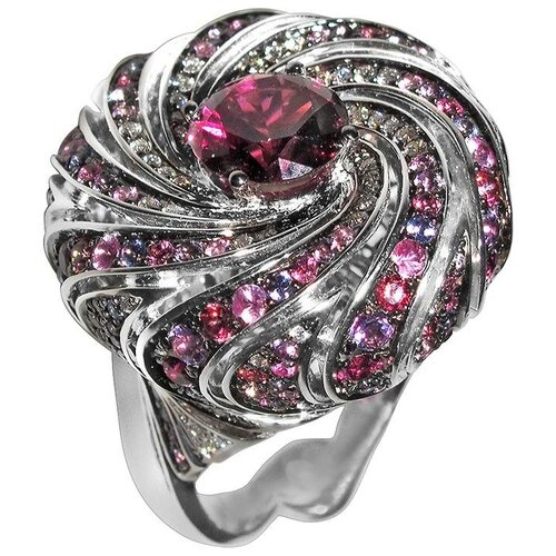 фото Эстет кольцо с россыпью цветных и драгоценных камней из белого золота 01к6211722-1, размер 17