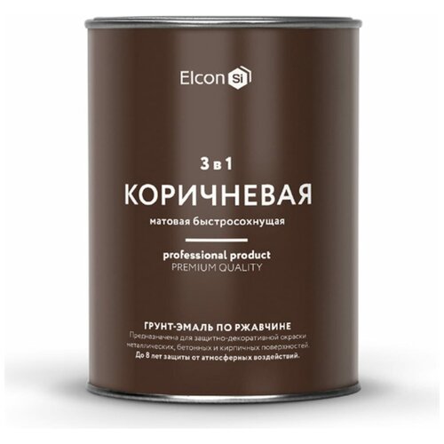 Elcon Быстросохнущая грунт-эмаль 3 в 1 по ржавчине/ краска по металлу коричневая 0,8 кг 00-00462303