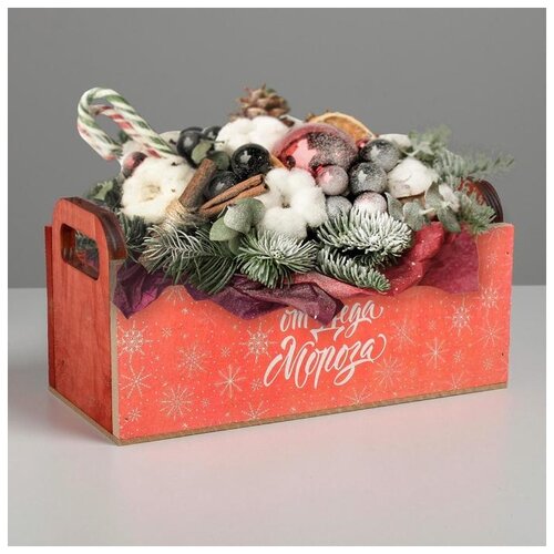 фото Деревянный ящик дарите счастье с ручками, "подарок", 24,5*5*10 см