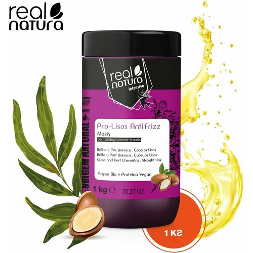 Real Natura / Маска ANTI FRIZZ ARGAN для питания, блеска и гладкости прямых или выпрямленных волос, 1 кг