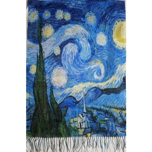 Палантин , с бахромой, 180х70 см, синий, мультиколор