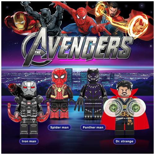 Набор минифигурок супергероев Марвел / Фигурки Доктор Стрэндж, Пантера, Воитель, Человек Паук / совместимы с лего 4 шт