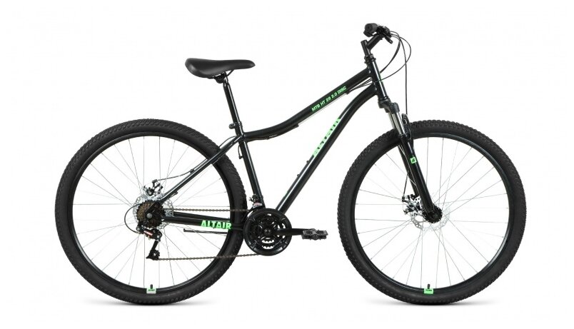 Велосипед 29" Altair MTB HT 29 2.0 disc 21 скорость чёрный/ярко-зеленый 20-21 г рама 19"/RBKT1MN9Q005