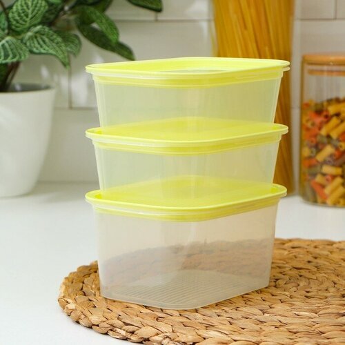 MARU Набор контейнеров пищевых с паровыпуском, 3 шт: 750 мл, 500 мл, 500 мл, прямоугольные, цвет микс