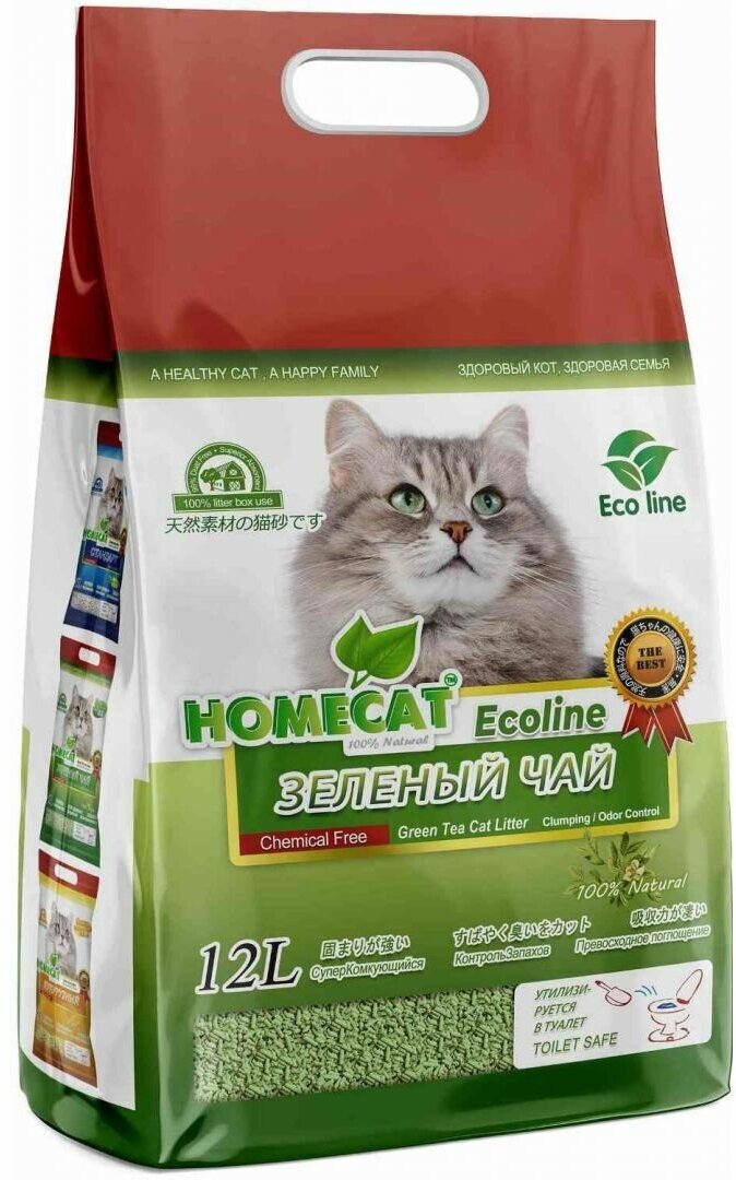Наполнитель для кошачьего туалета HOMECAT Eco Line Зеленый чай комкующийся 6 л