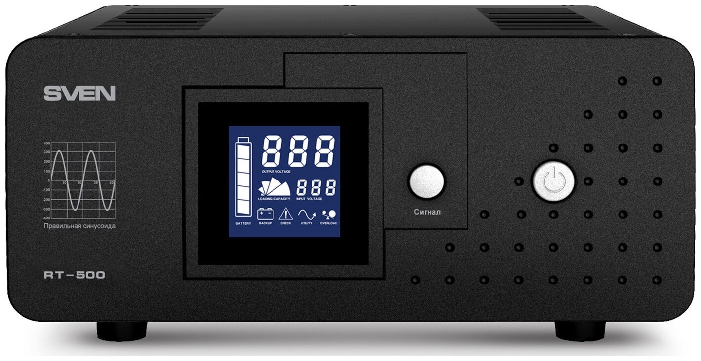 UPS 500VA Sven (RT-500 Black) Lcd, 1 евро розетка, без АКБ .