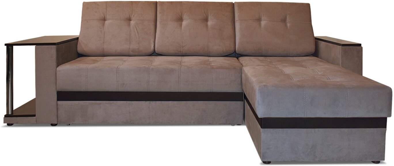 Угловой диван кровать AH! DIVAN (АхДиван) Атланта 263x162х72, раскладной механизм дельфин, пружинный блок Bonnel, светло-коричневый велюр