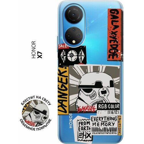 Силиконовый чехол на Honor X7, Хонор Х7 с 3D принтом Stormtrooper Stickers прозрачный матовый soft touch силиконовый чехол на honor x7 хонор х7 с 3d принтом stormtrooper stickers черный