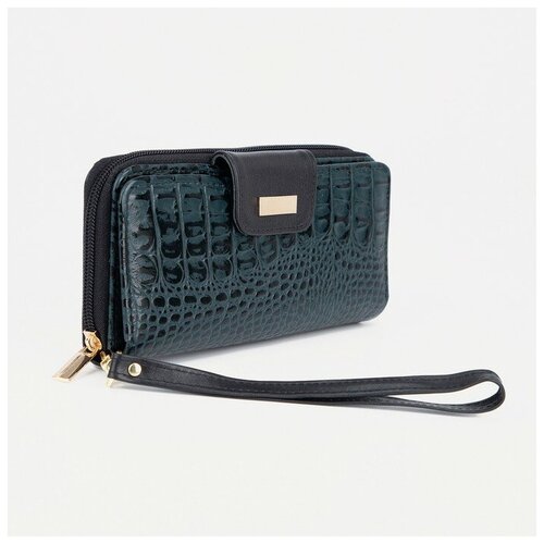 фото Кошелек , натуральная кожа, на молнии, 2 отделения для банкнот, отделение для монет, зеленый теропром