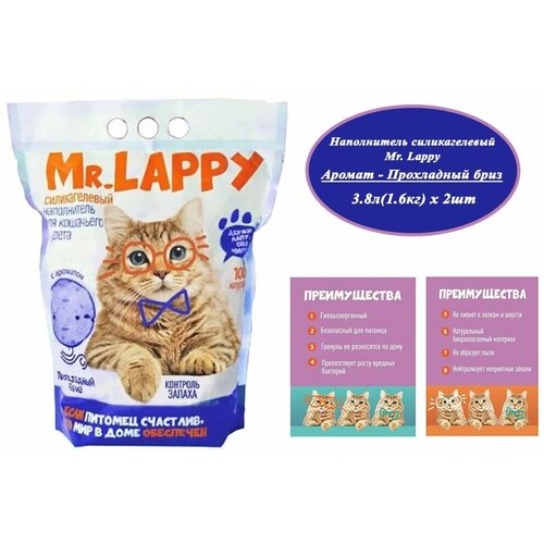 Наполнитель Mr.Lappy 2шт х 3.8л(1.6кг) Прохладный бриз для кошек, силикагелевый, с ароматом прохладного бриза