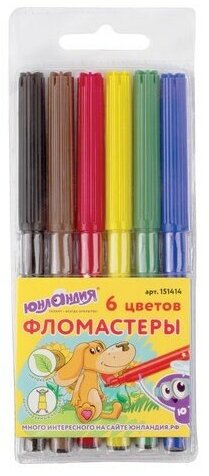 Фломастеры юнландия 6 цветов, "уроки рисования", вентилируемый колпачок, ПВХ, 151414