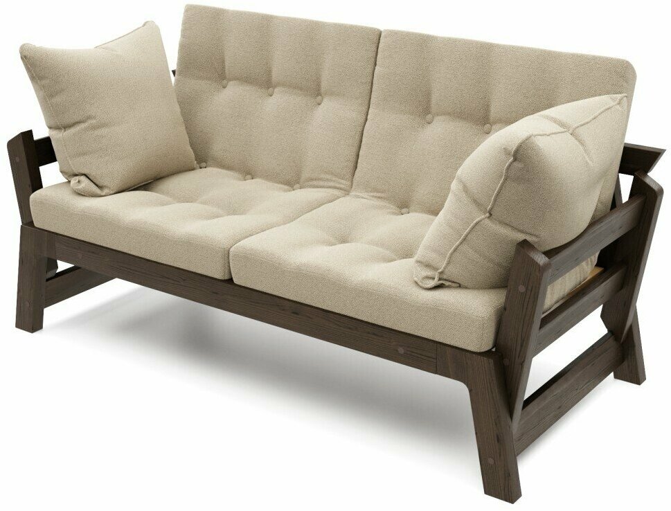 Садовый диван кушетка Soft Element Моди, бежевый венге, массив дерева, раскладные подлокотники, подушки, на террасу, на веранду, для дачи, для бани