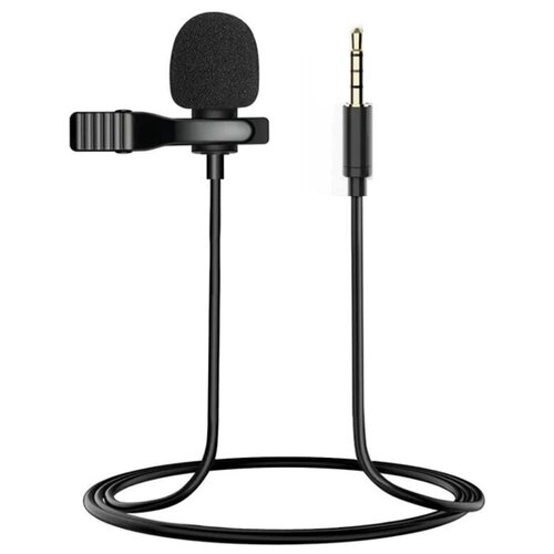 Петличный микрофон с выходом Jack 35mm с ветрозащитой всенаправленный Черный 325₽