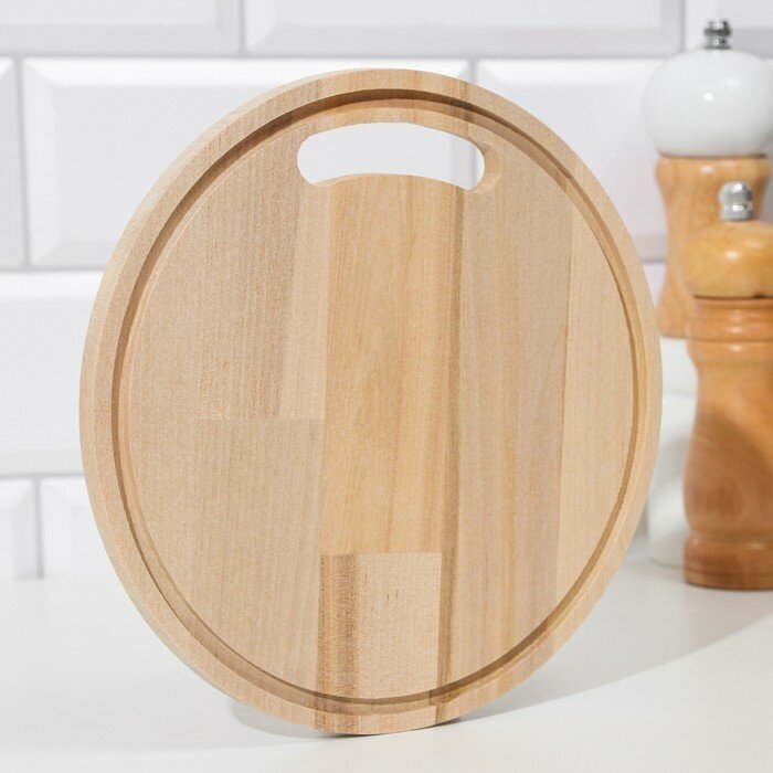 фото Доска разделочная деревянная с желобом "Круг" 20х20х0,8 см береза