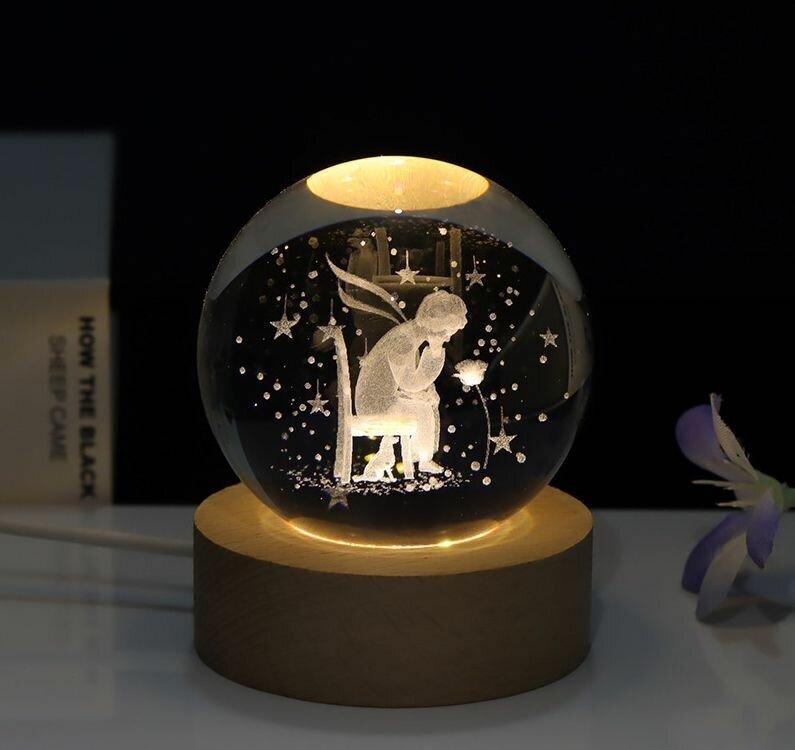 Декоративный интерьерный светильник - ночник 8см "Стеклянный Шар Маленький Принц" - фотография № 4