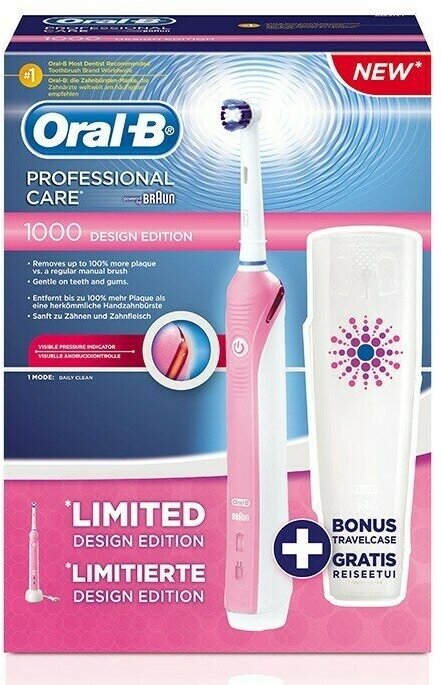 Электрическая зубная щетка Oral-B Professional Care 1000, розовый/белый - фотография № 6