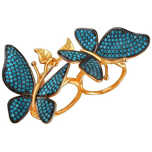 фото Эстет кольцо с фианитами из чернёного серебра с позолотой 01к2510045ач-1, размер 17.5