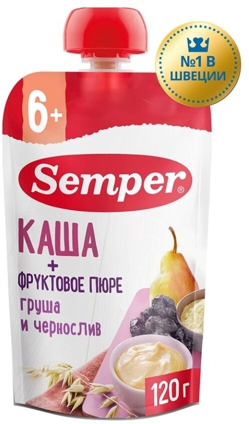 Каша с фруктовым пюре Semper груша-чернослив с 6 месяцев