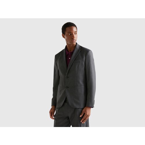 Пиджак UNITED COLORS OF BENETTON, силуэт прямой, однобортный, размер 54, серый