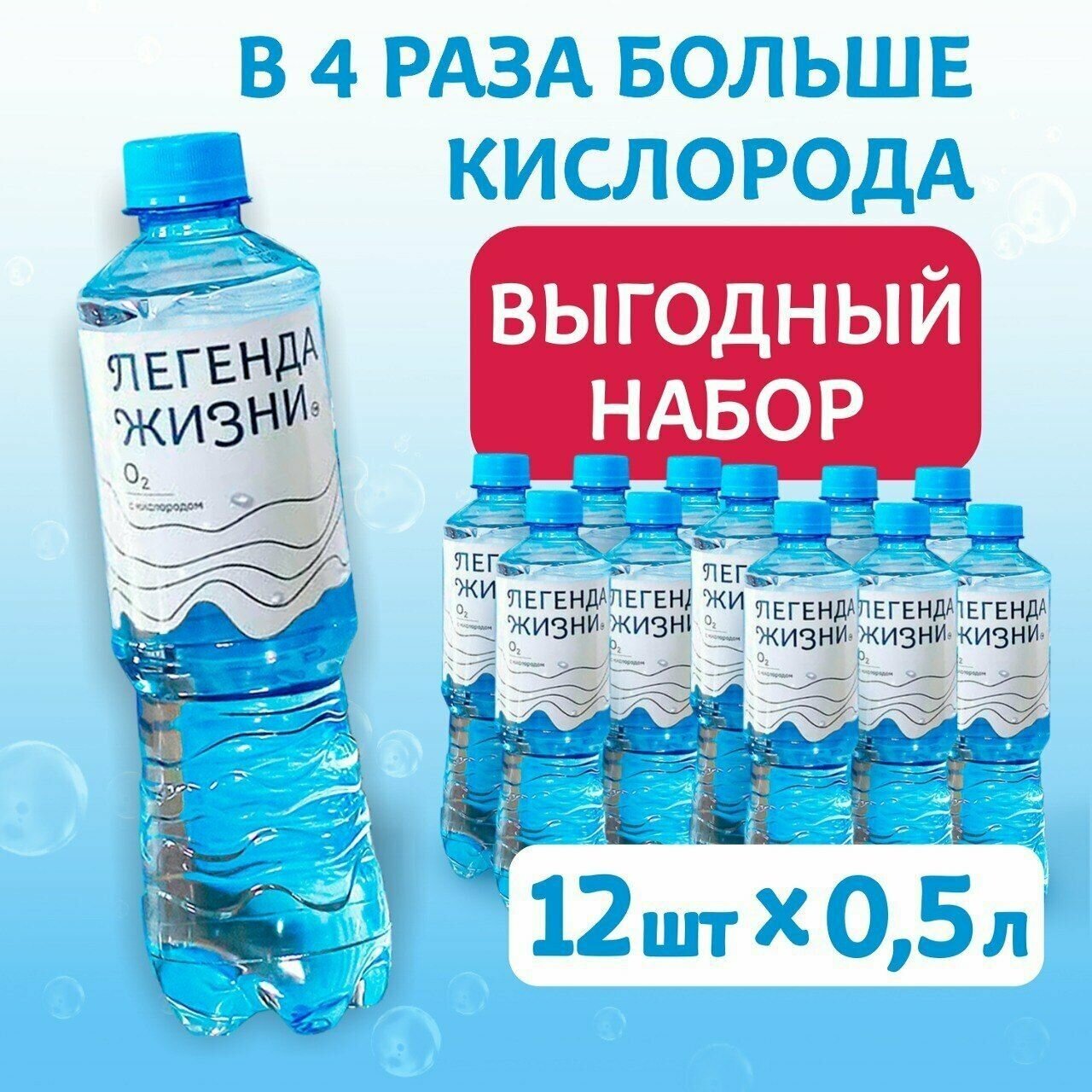 Вода питьевая негазированная обогащенная Кислородом "Легенда жизни" 12шт по 0,5л - фотография № 1